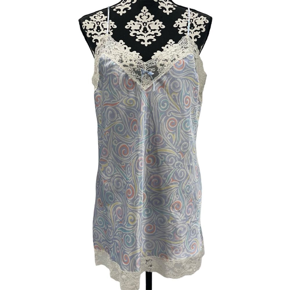 Vintage Body Chic Lace Pink Lace Trim Slip Dress  Nylon Tricot Fabric‎ Sz 38